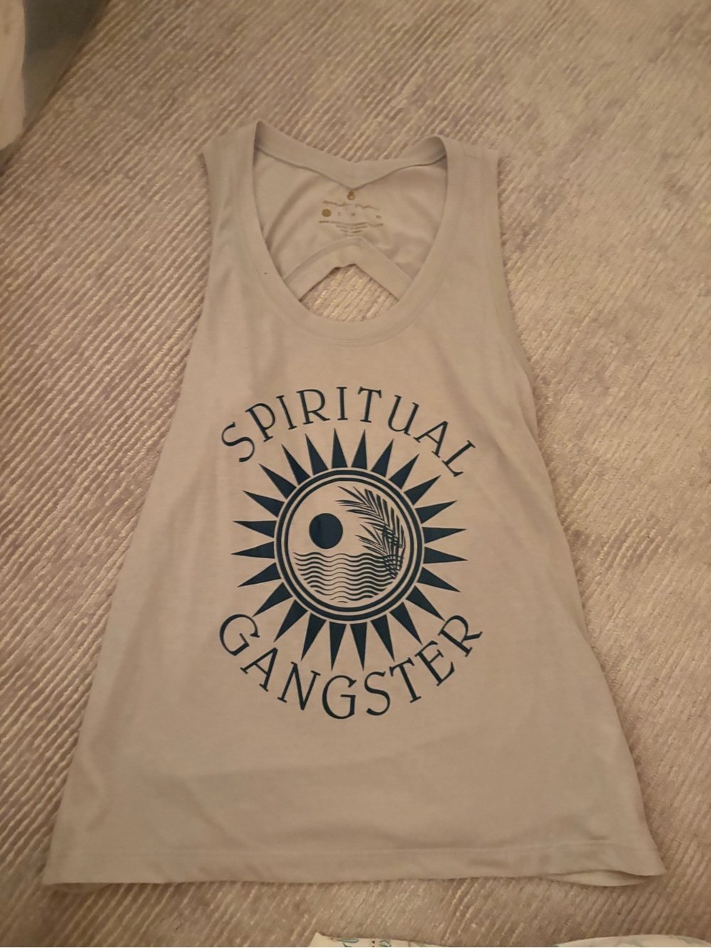 Spiritual Gangster Cream Tank with Navy Sun Graphic